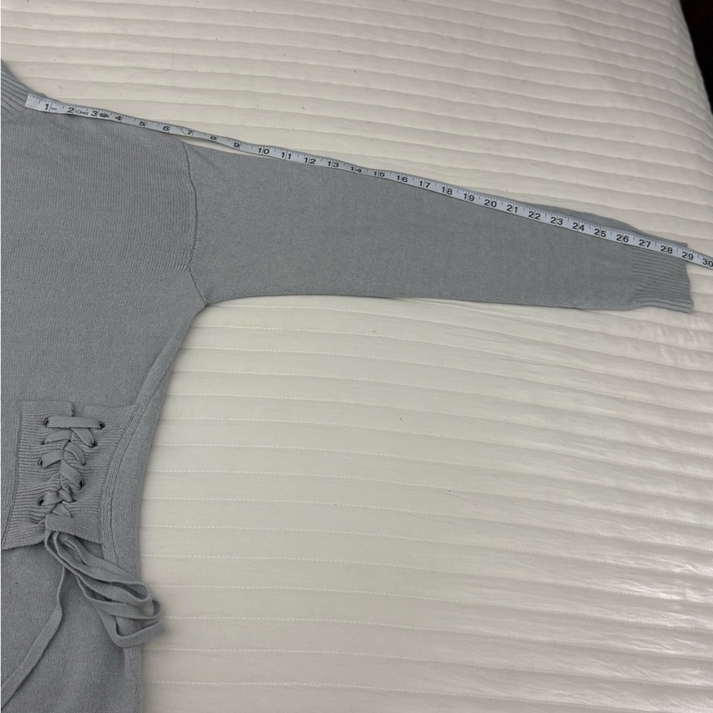 Poof Gray Corset Side Lace Up Mock Neck Oversized Knit Sweater Women L - Picture 8 of 9
